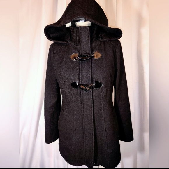 Guess Jackets & Blazers - Guess Wool Pea Coat, Women Hooded, Black ButtonUp Pockets, Collar, Lining, S/M